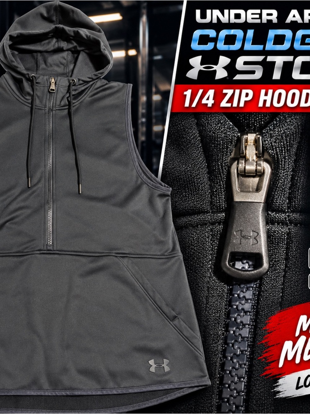 Under Armour ColdGear Storm Hooded Vest Men’s M Black 1/4- Front Zip 1280702